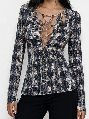 V-neck lace up Free People Size S